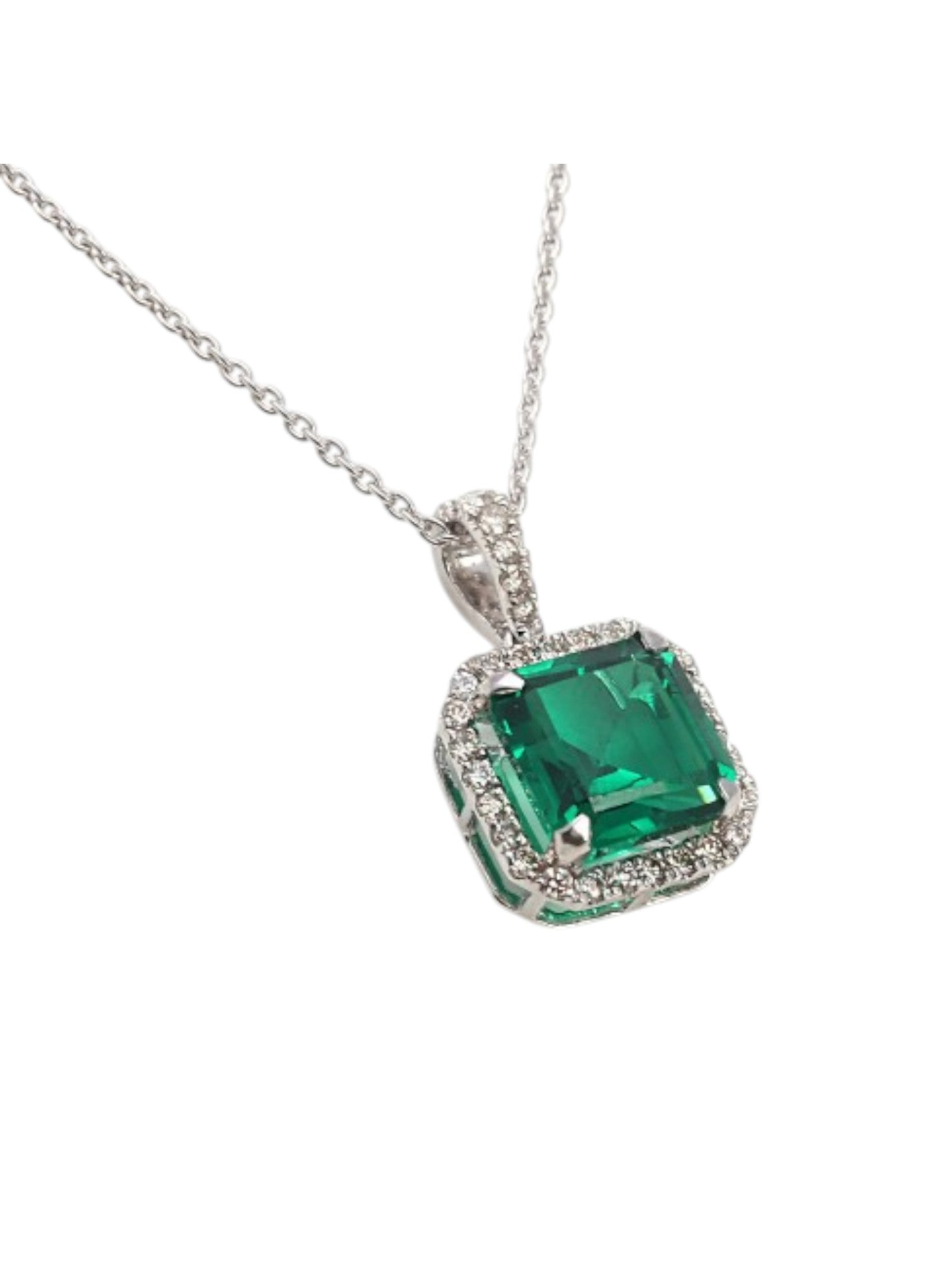 925 Sterling Silver Minimal Design CZ Stone Silver Colour Plated Pendant With Chain For Women By Kesardeep